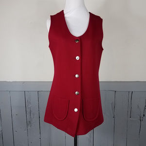 vintage VEST 70s "FIRE ISLANDER" Red DOUBLE KNIT